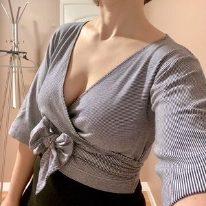 CLUB MONACO Striped Ballerina Wrap Top (size S)
